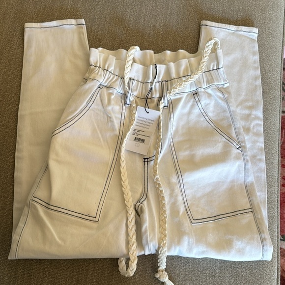 Something Navy White Harlow Paperbag Rope Tie Belt Pants Size 0 - Picture 2 of 3